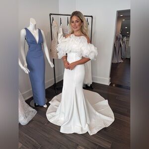 Narianna Ruffled Off Shoulder Bridal Mermaid Gown in White s. 6